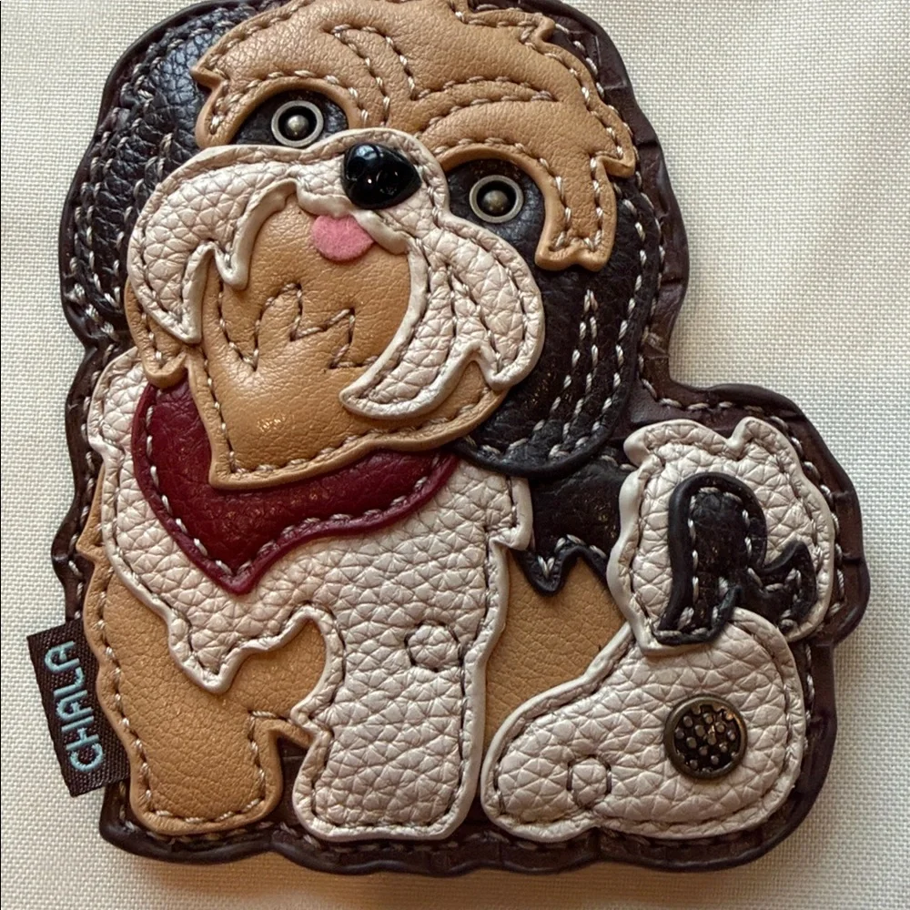 CHALA Vegan Leather Brown Shih Tzu zippered Key Fob / Coin Purse NWT - Picture 4 of 8